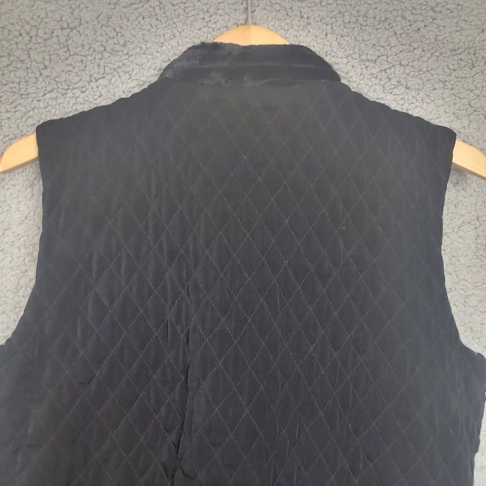 Chico's Black Faux Fur/ Quilted Lined Vest Embellished Zipper Chico's‎ Size 1